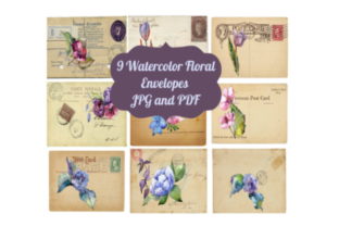 9 Vintage Tags Ephemera Envelopes Illustrations