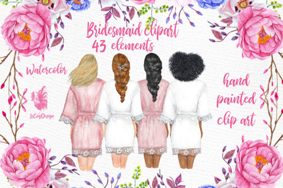 Bridesmaid Wedding Robes Clipart & Illustrations
