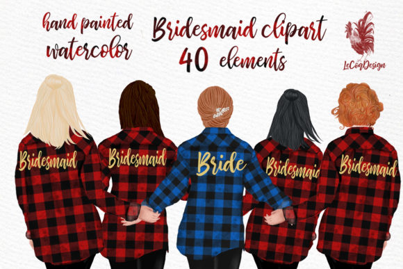 Buffalo Plaid Wedding Robes Clipart & Illustrations
