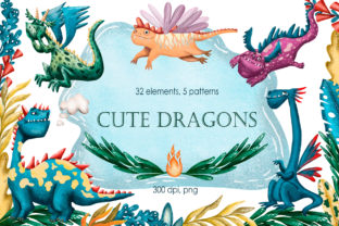 Cute Dragons Clip Art Set & Illustrations