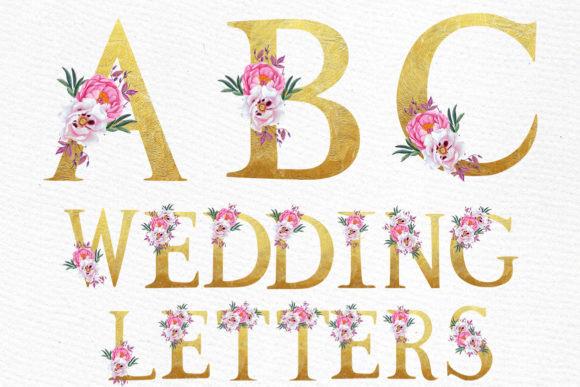 Floral Gold Alphabet Clipart & Illustrations