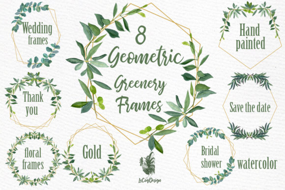 Geometric Frames Greenery Clipart & Illustrations