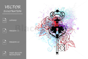 Key with Roses: Elegant Illustrations for Branding