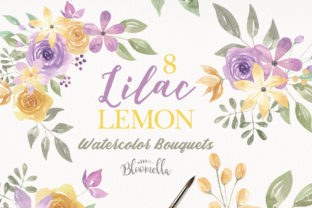 Lilac Lemon Flower Bouquets Illustrations