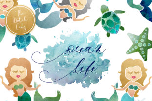 Mermaid Ocean Life Clipart Set Illustrations