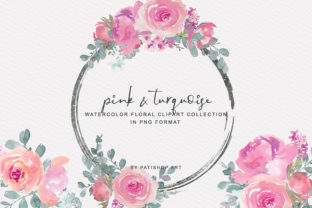 Pink Turquoise Floral Bouquet Clipart & Illustrations