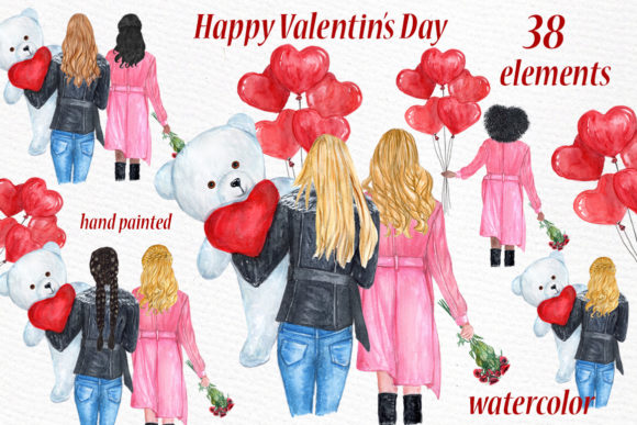 Valentines Day Girls Clipart & Illustrations