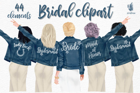 Wedding Clipart, Brides in Jackets Illustrations