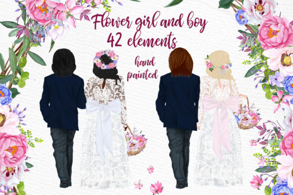 Wedding Clipart Flower Girl and Page Boy Illustrations