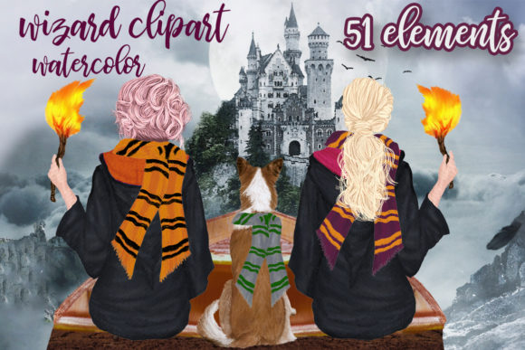 Wizard Girls Clipart Wizard Friends Illustrations